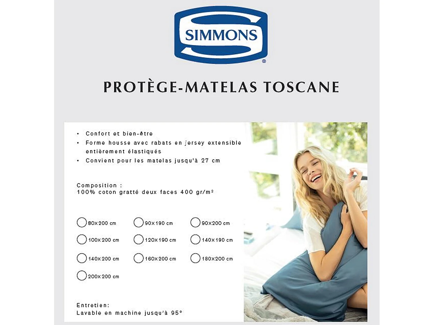 Protège matelas Simmons Toscane 400g - 90x190