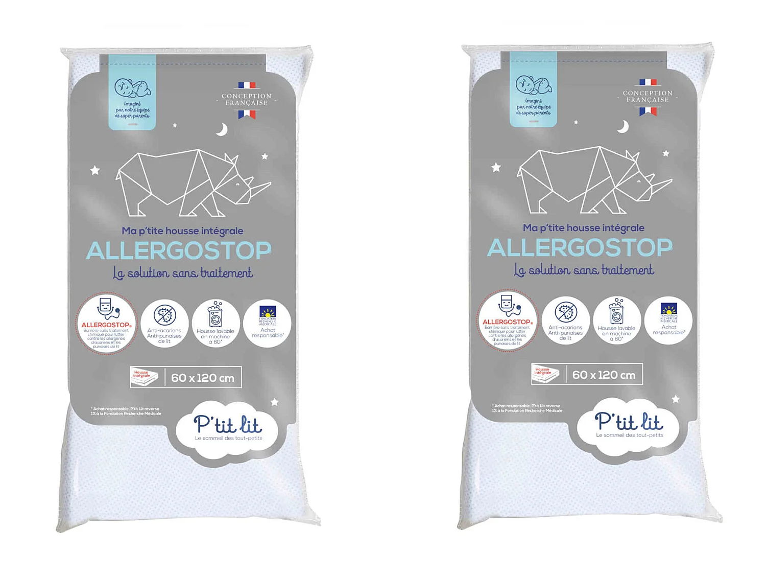 Lot de 2 protège matelas bébé Allergostop sans traitement 60x120 cm