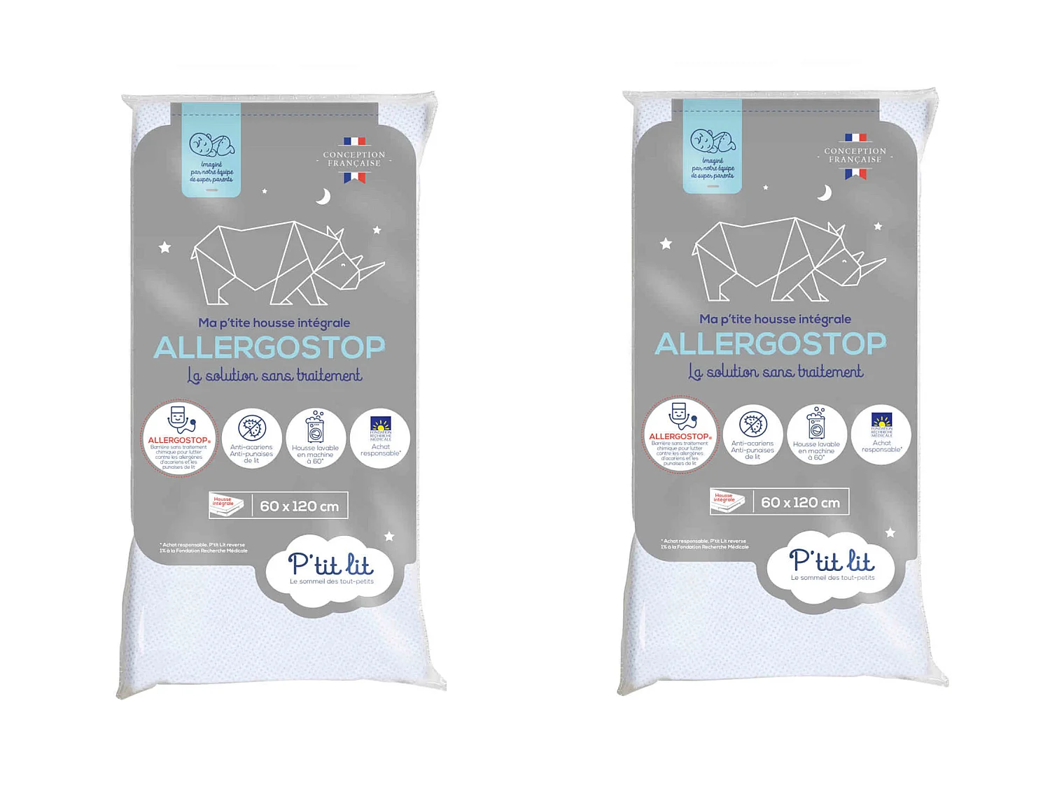 Lot de 2 protège matelas bébé Allergostop sans traitement 60x120 cm