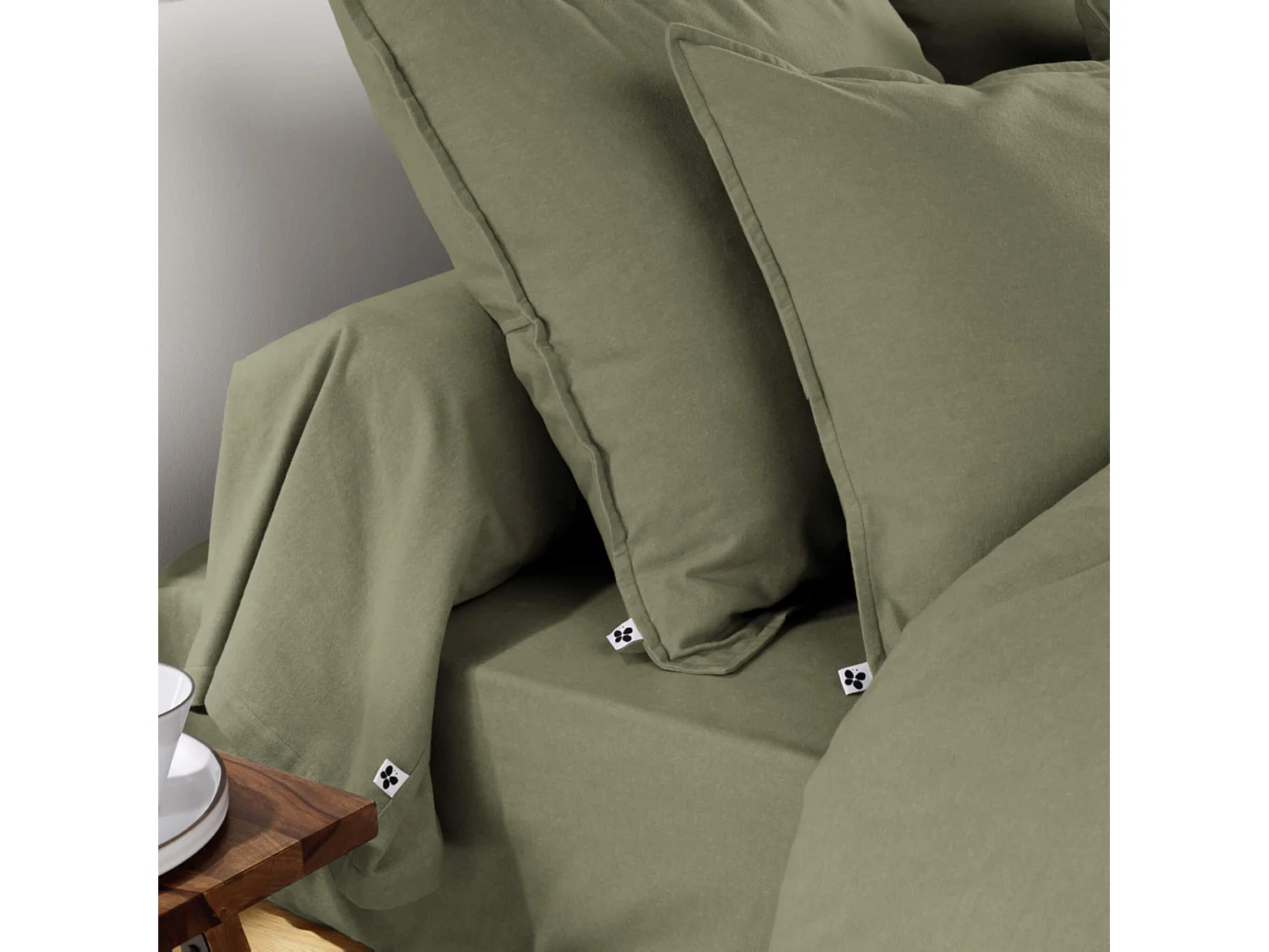 Taie de traversin flanelle kaki 85x185