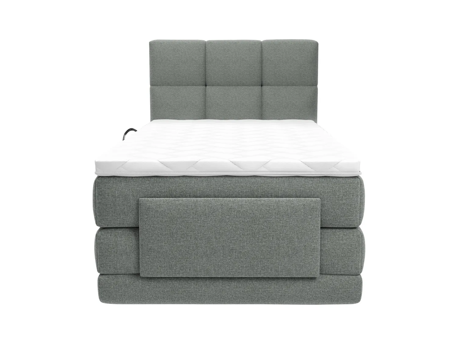 Complete boxspringset met gestoffeerd hoofdbord – Met elektrische relaxbedbodems – Met matras – Met topmatras – 100 x 200 cm – Stoffen bekleding – Lichtgrijs – LODI van PALACIO
