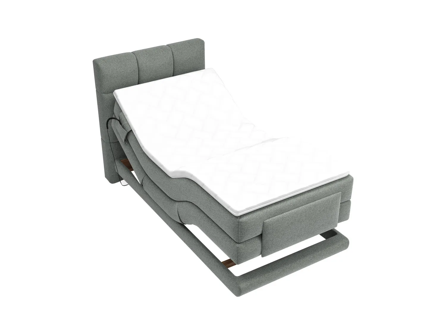 Complete boxspringset met gestoffeerd hoofdbord – Met elektrische relaxbedbodems – Met matras – Met topmatras – 100 x 200 cm – Stoffen bekleding – Lichtgrijs – LODI van PALACIO