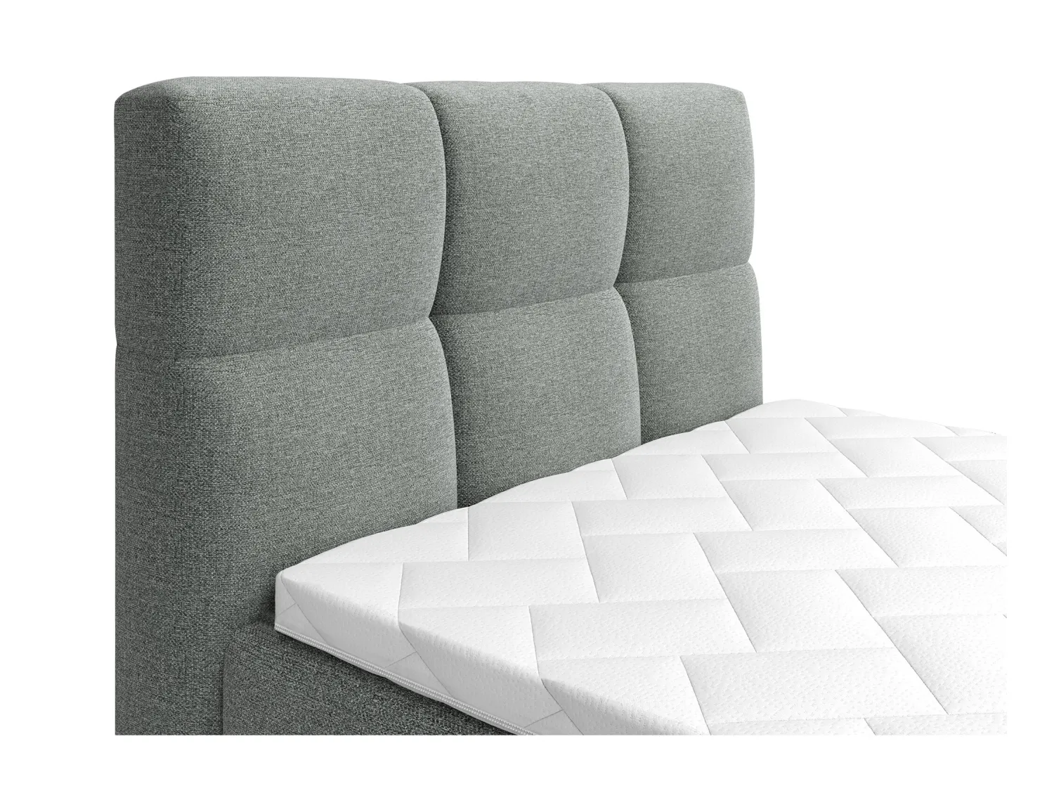 Complete boxspringset met gestoffeerd hoofdbord – Met elektrische relaxbedbodems – Met matras – Met topmatras – 100 x 200 cm – Stoffen bekleding – Lichtgrijs – LODI van PALACIO