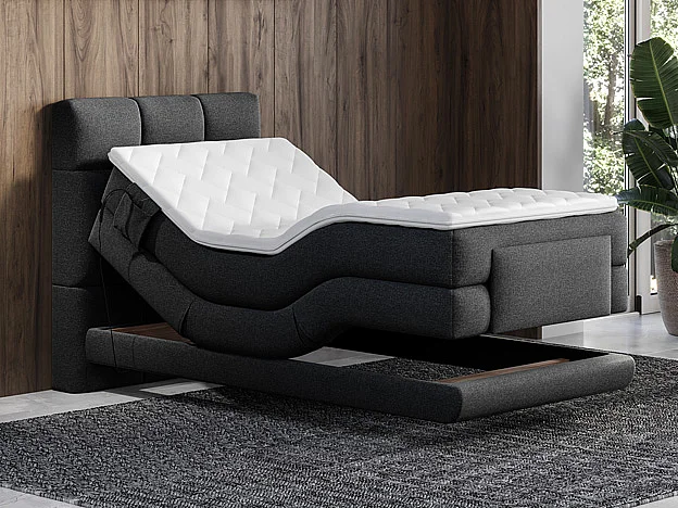 Ensemble complet boxspring tête de lit capitonnée + sommiers relaxation électrique + matelas + surmatelas - 100 x 200 cm - Tissu - Anthracite - LODI de PALACIO