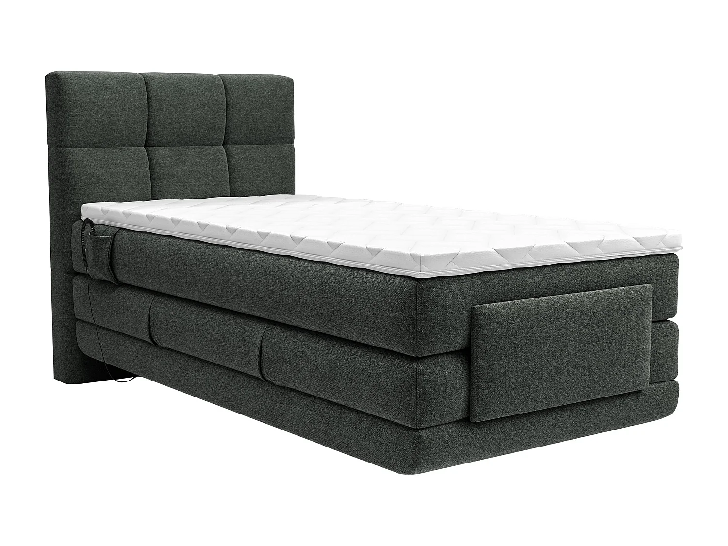 Boxspringbett mit gestepptem Kopfteil + elektrischem Untergestell mit Relaxfunktion + Matratze + Topper - 100 x 200 cm - Stoff - Anthrazit - LODI von PALACIO