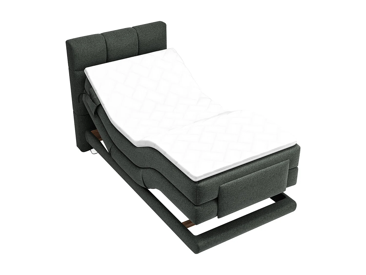 Boxspringbett mit gestepptem Kopfteil + elektrischem Untergestell mit Relaxfunktion + Matratze + Topper - 100 x 200 cm - Stoff - Anthrazit - LODI von PALACIO