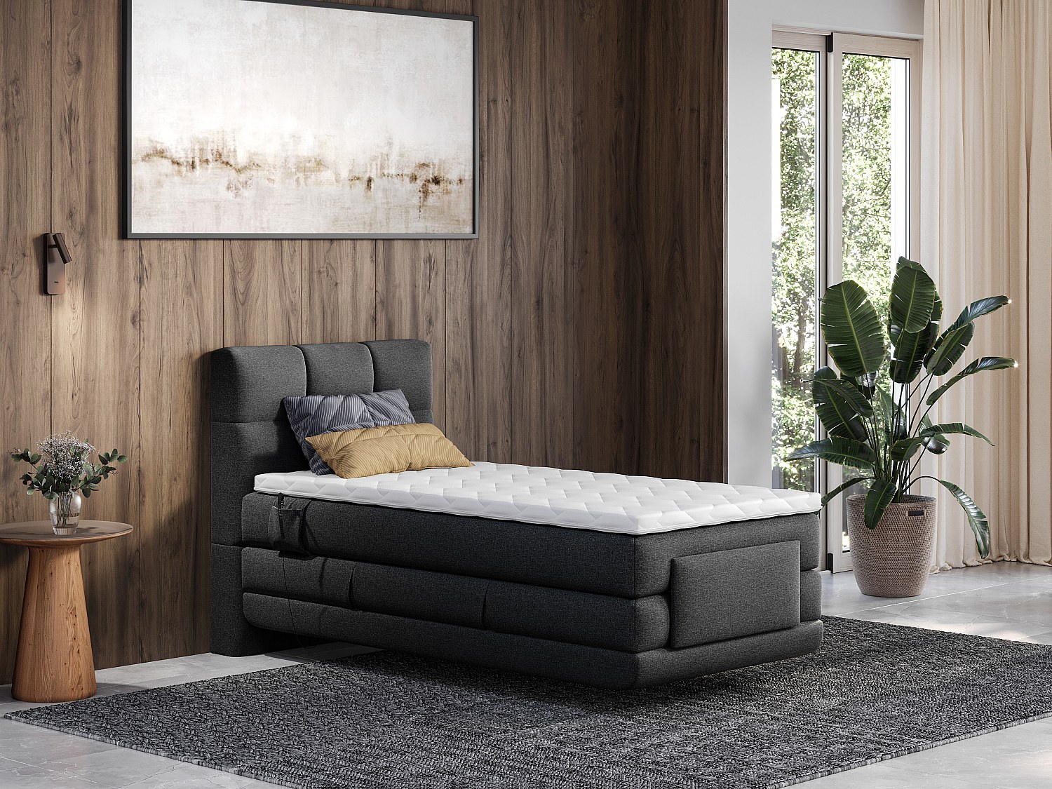 Boxspringbett mit gestepptem Kopfteil + elektrischem Untergestell mit Relax günstig online kaufen