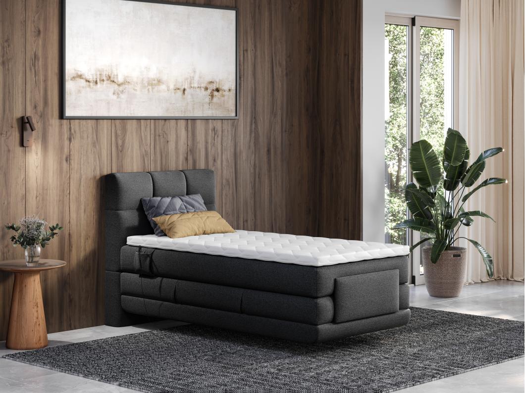 Ensemble complet boxspring tête de lit capitonnée + sommiers relaxation électrique + matelas + surmatelas - 100 x 200 cm - Tissu - Anthracite - LODI de PALACIO