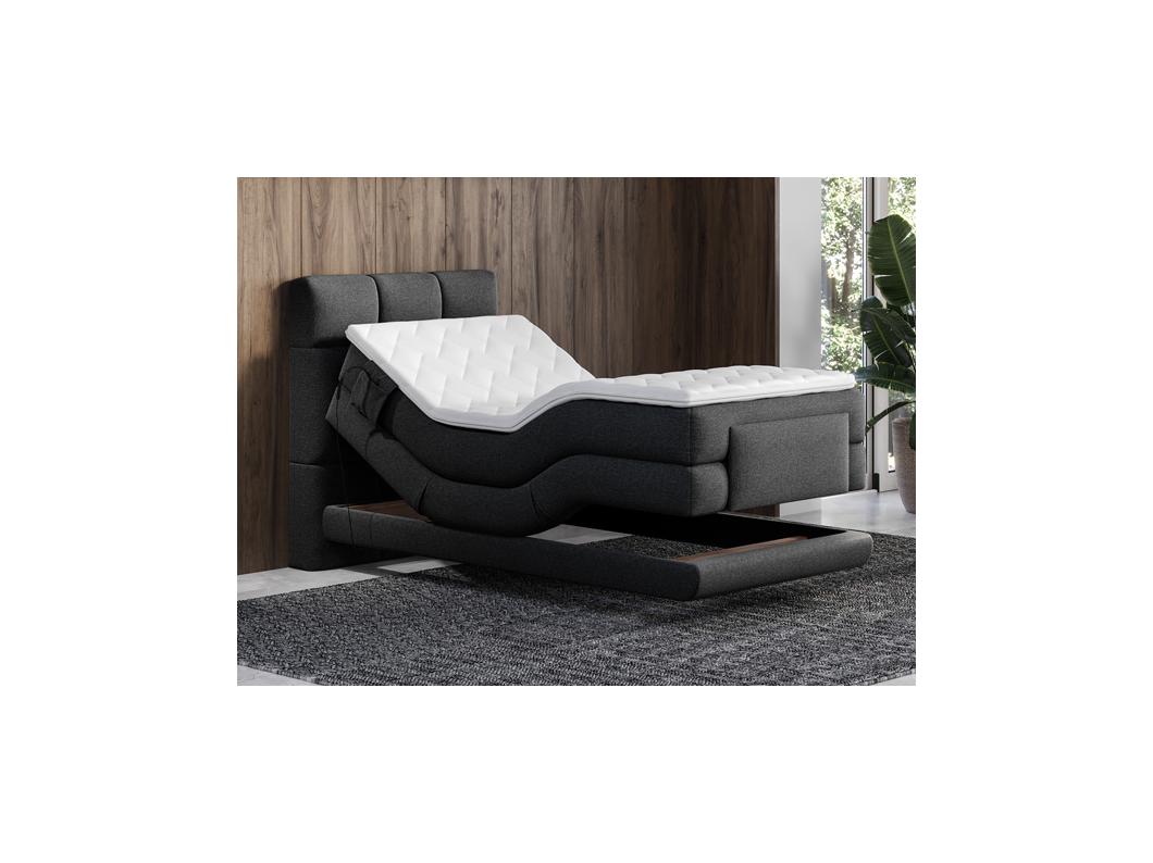 Ensemble complet boxspring tête de lit capitonnée + sommiers relaxation électrique + matelas + surmatelas - 100 x 200 cm - Tissu - Anthracite - LODI de PALACIO