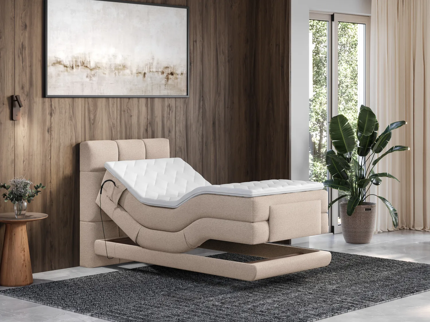Set boxspring test. trapun.+ Rete relax elett. + Mater. + Topper 100x200 Tessuto Beige - LODI di PALACIO