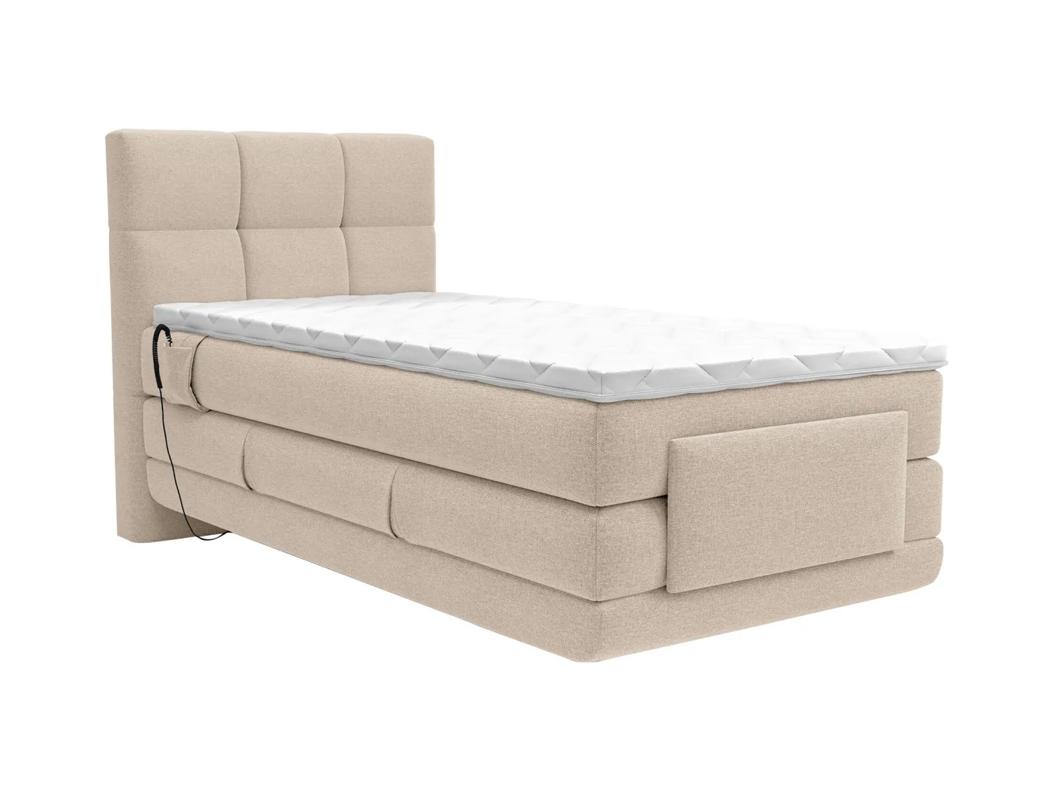 Set boxspring test. trapun.+ Rete relax elett. + Mater. + Topper 100x200 Tessuto Beige - LODI di PALACIO