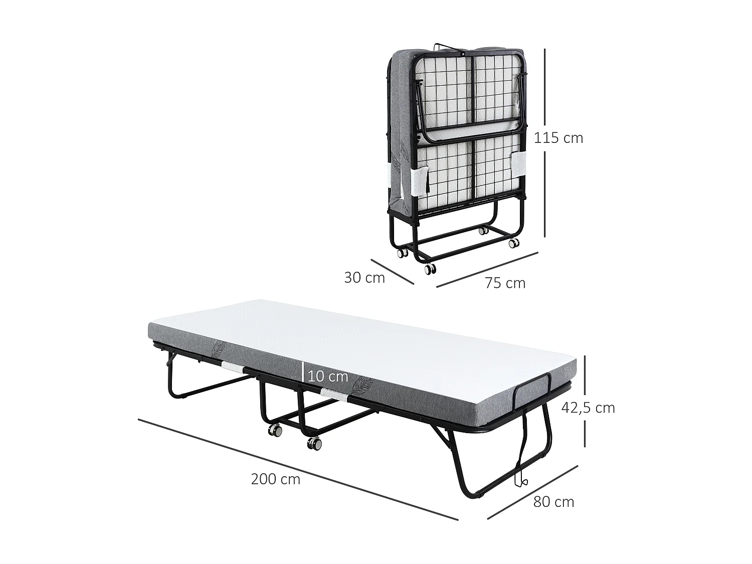Cama plegable blanco 200x80x42.5 cm HOMCOM
