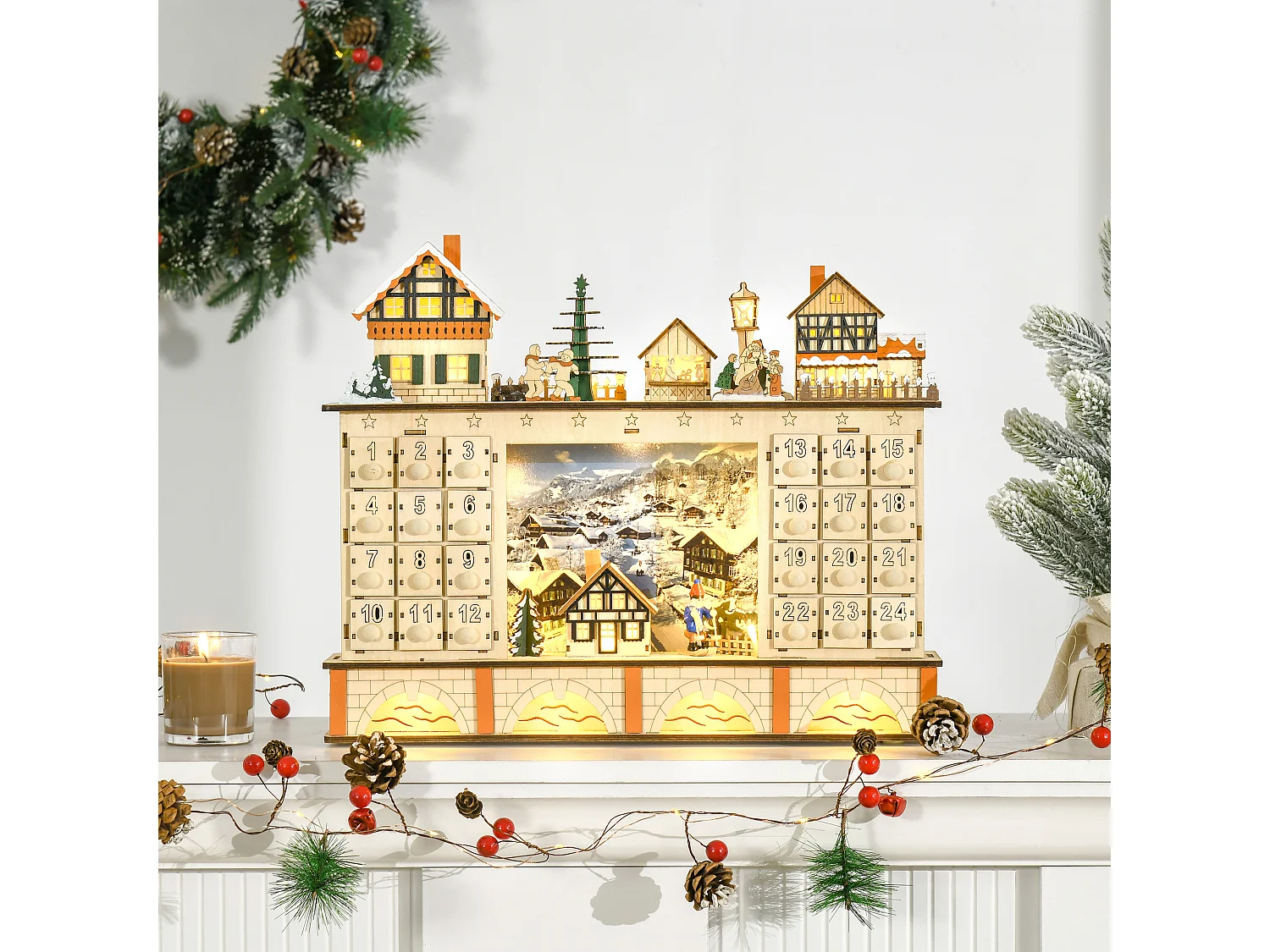 Calendario de adviento madera natural 44x10x37 cm HOMCOM