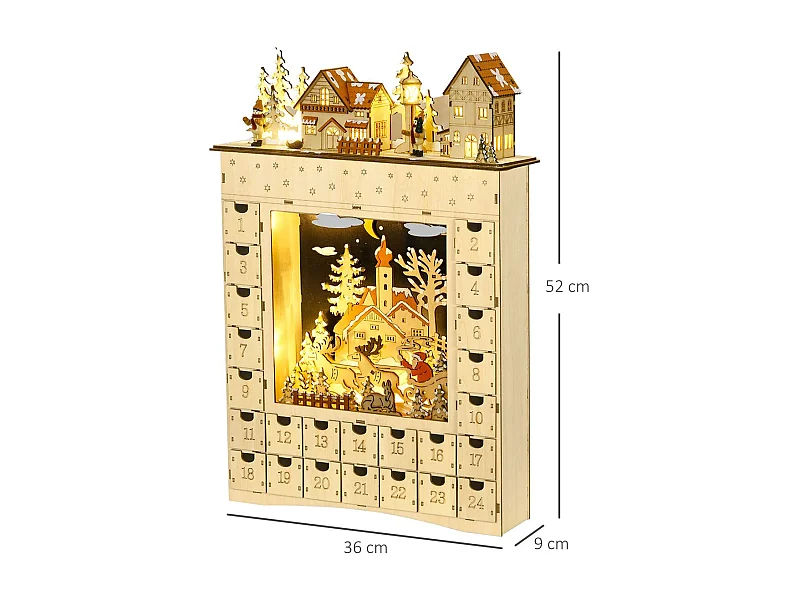 Calendario de adviento madera natural 36x9x52 cm HOMCOM