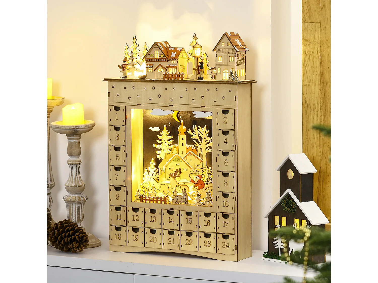 Calendario de adviento madera natural 36x9x52 cm HOMCOM