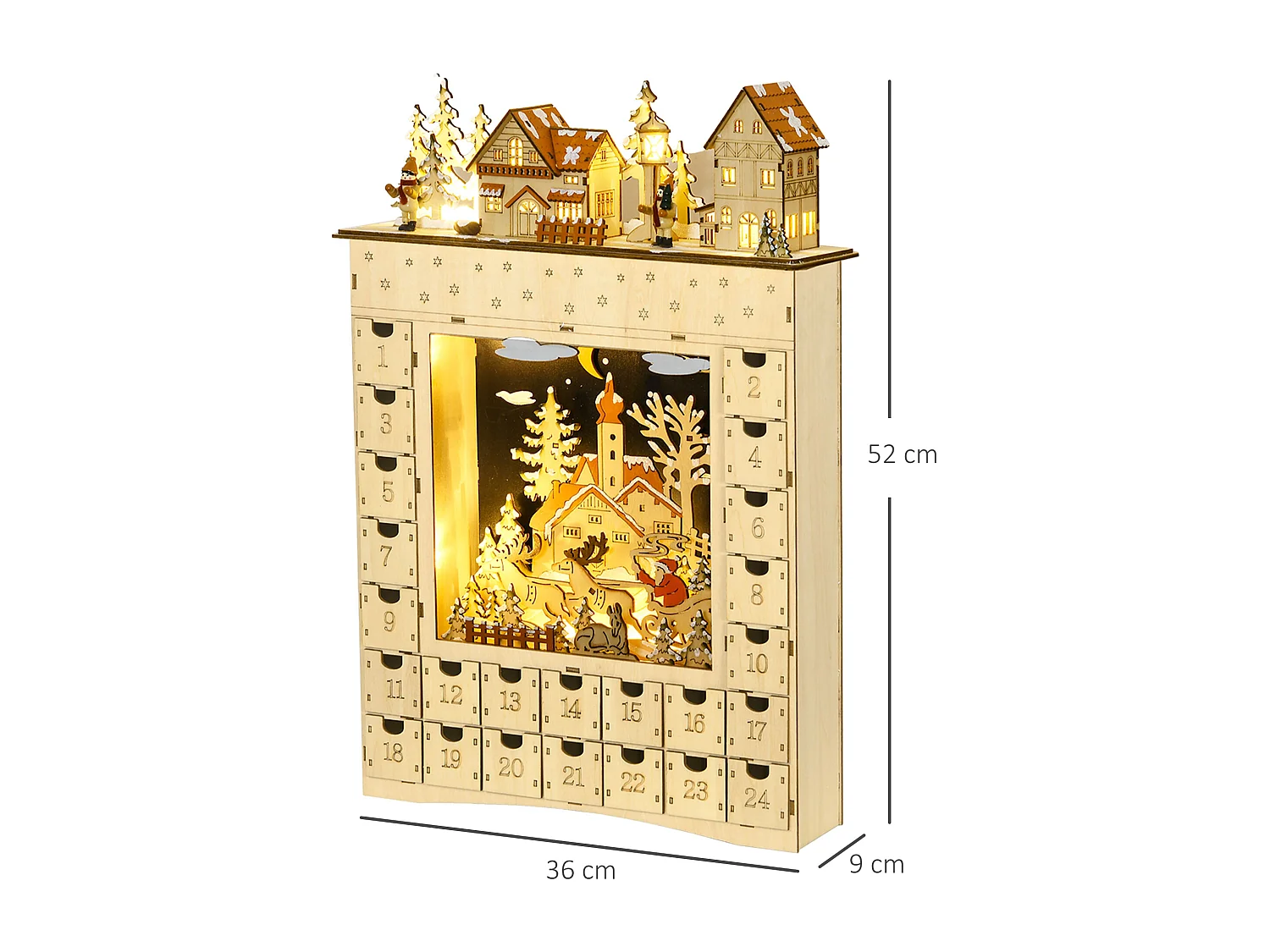 Calendario de adviento madera natural 36x9x52 cm HOMCOM