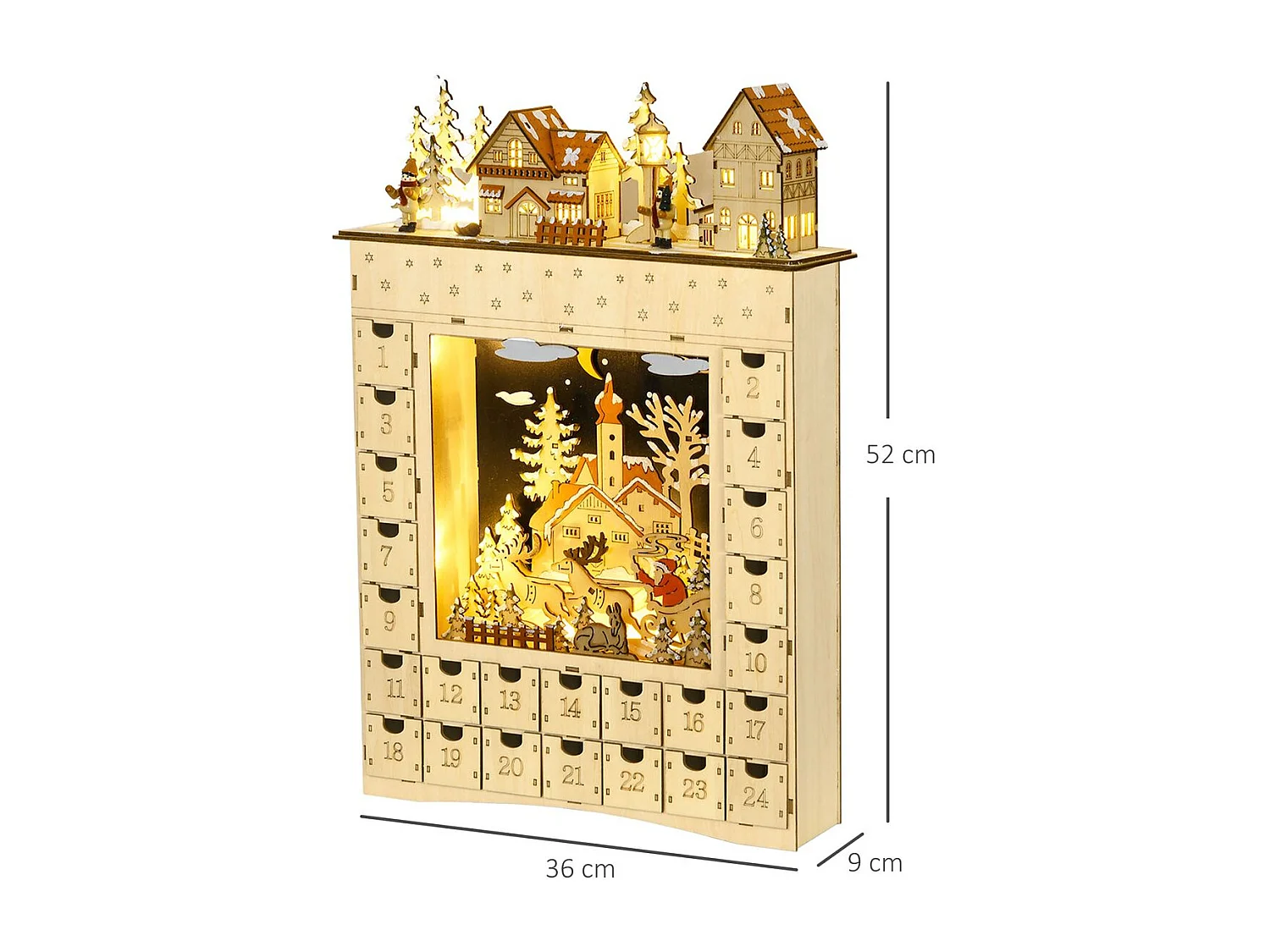 Calendario de adviento madera natural 36x9x52 cm HOMCOM