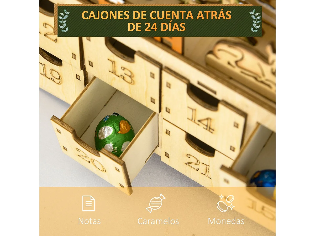 Calendario de adviento madera natural 36x9x52 cm HOMCOM