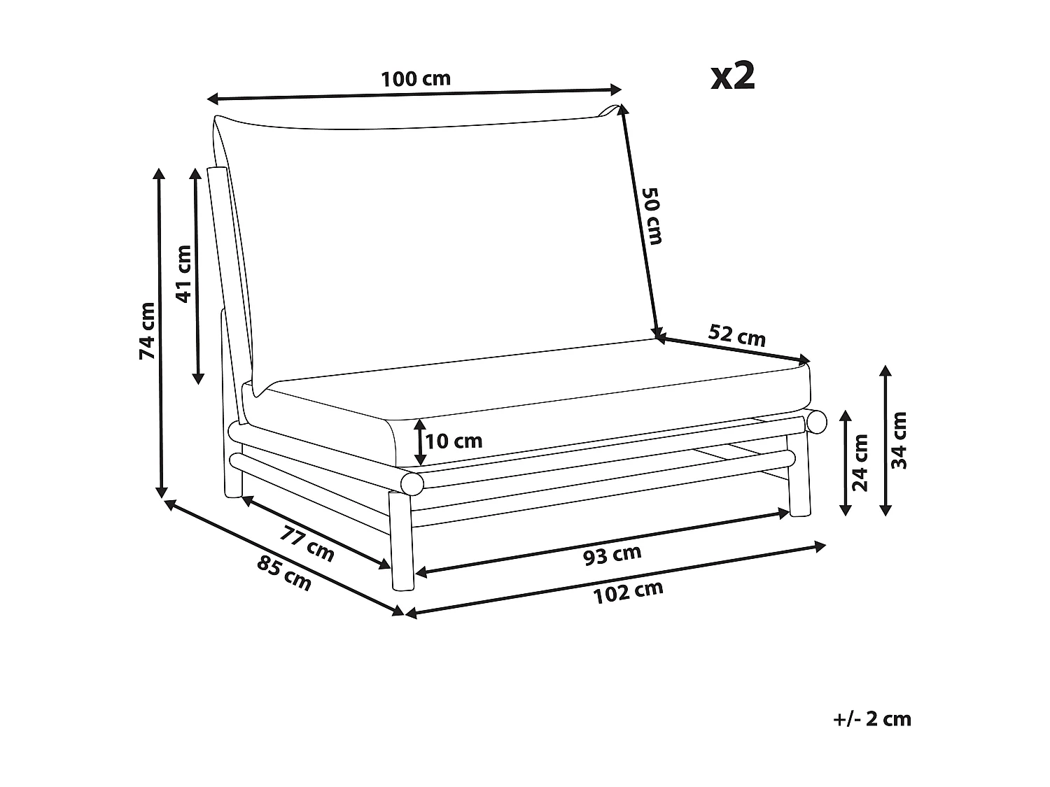 Lot de 2 chaises de jardin avec coussins TODI Bambou Blanc cassé