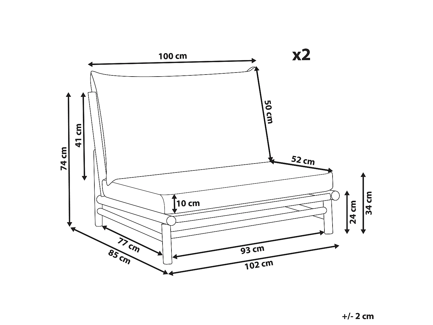 Lot de 2 chaises de jardin avec coussins TODI Bambou Blanc cassé