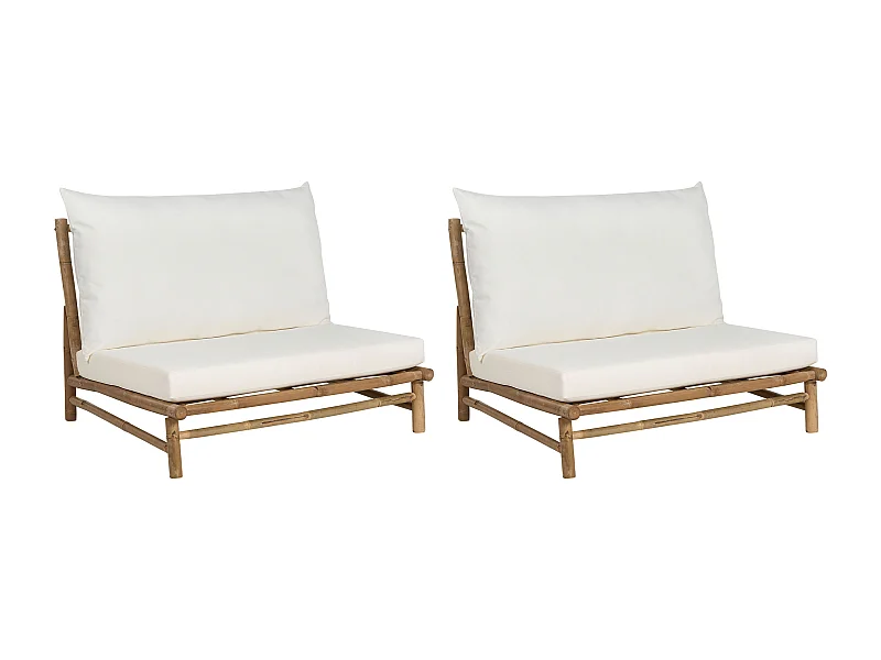 Set mit 2 Stühlen und Sitzkissen TODI Bambusholz Cremeweiss
