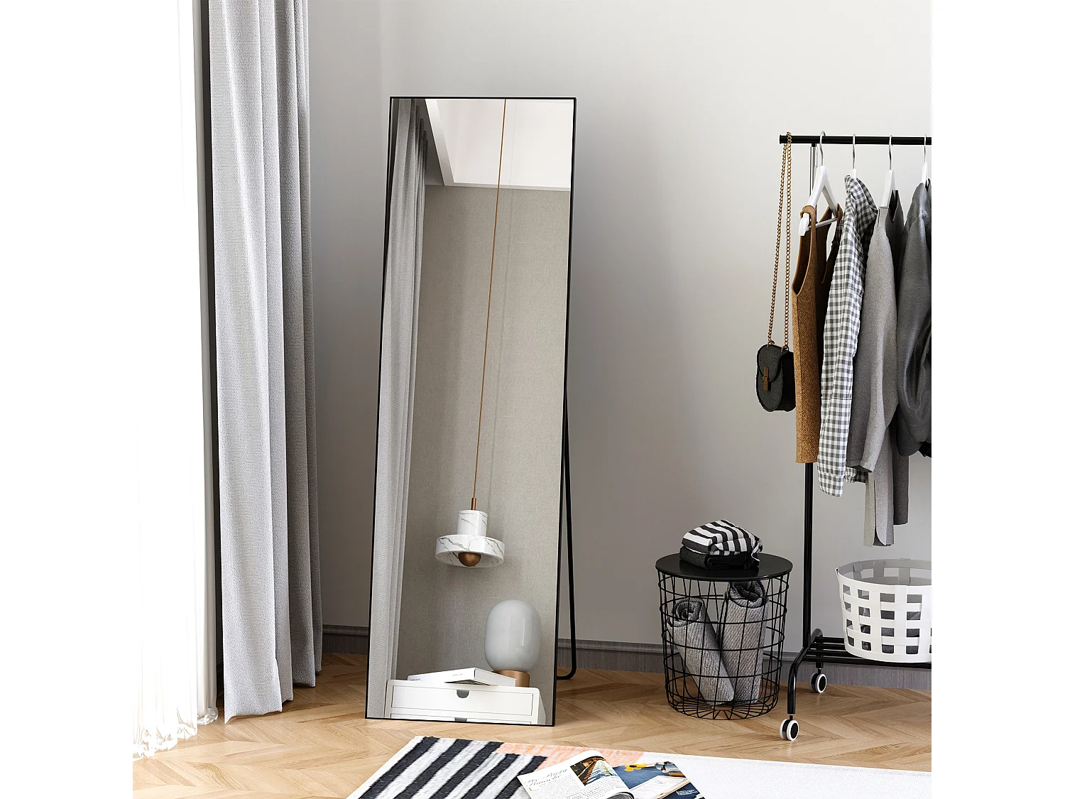 Espejo de pie negro 50x161.5x2 cm HOMCOM