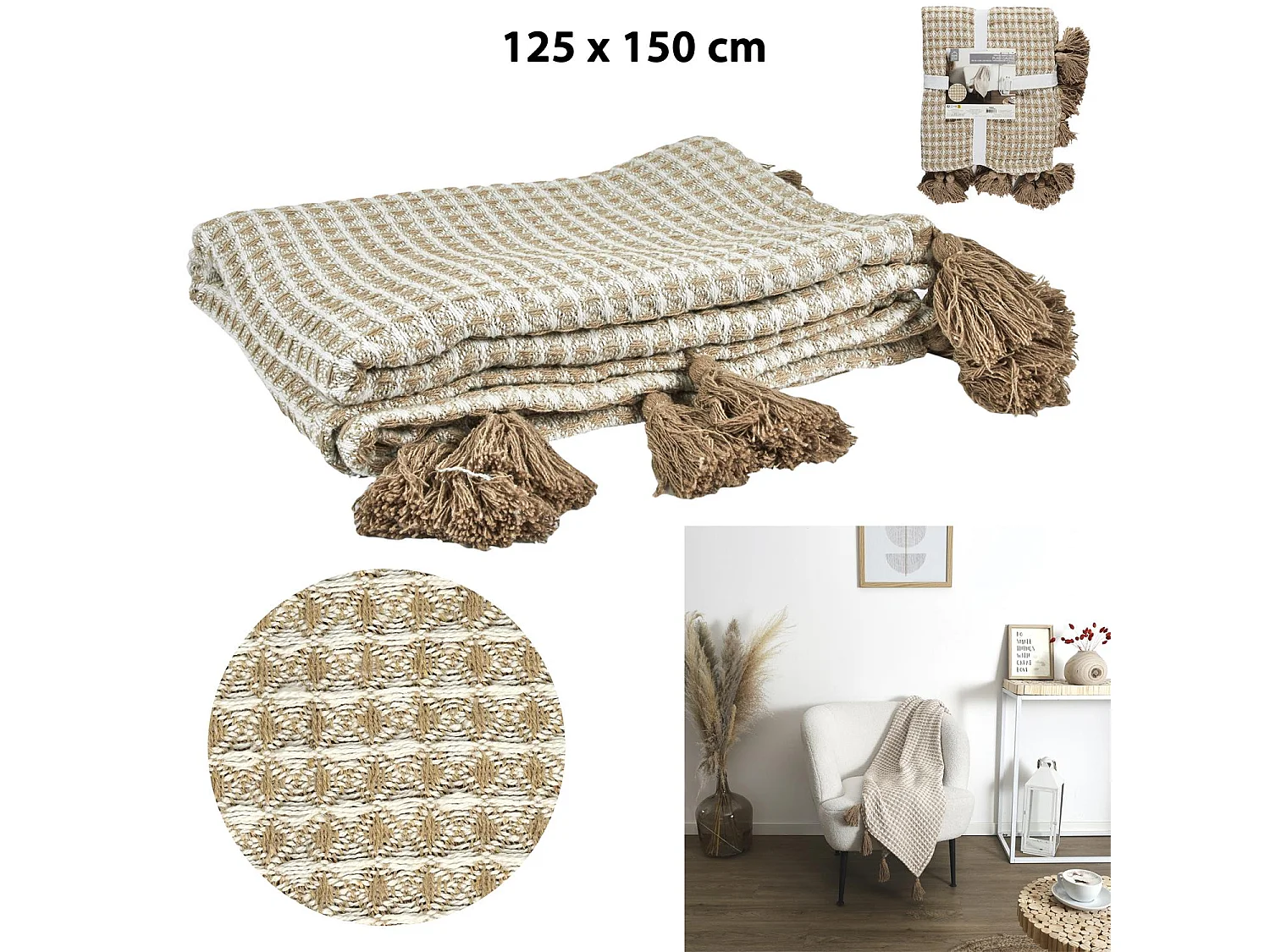 Plaid Nid Abeille Beige 125x150cm Beige, Gris