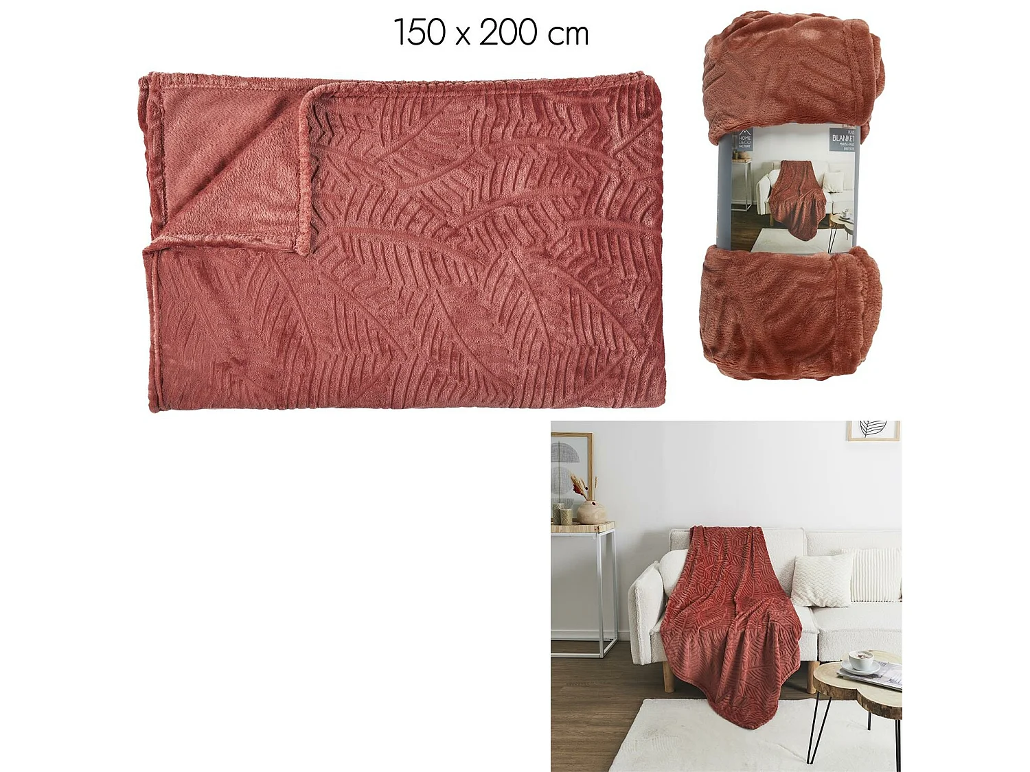 Plaid Flanelle Embosse Gris Clair 150x200cm Rouge