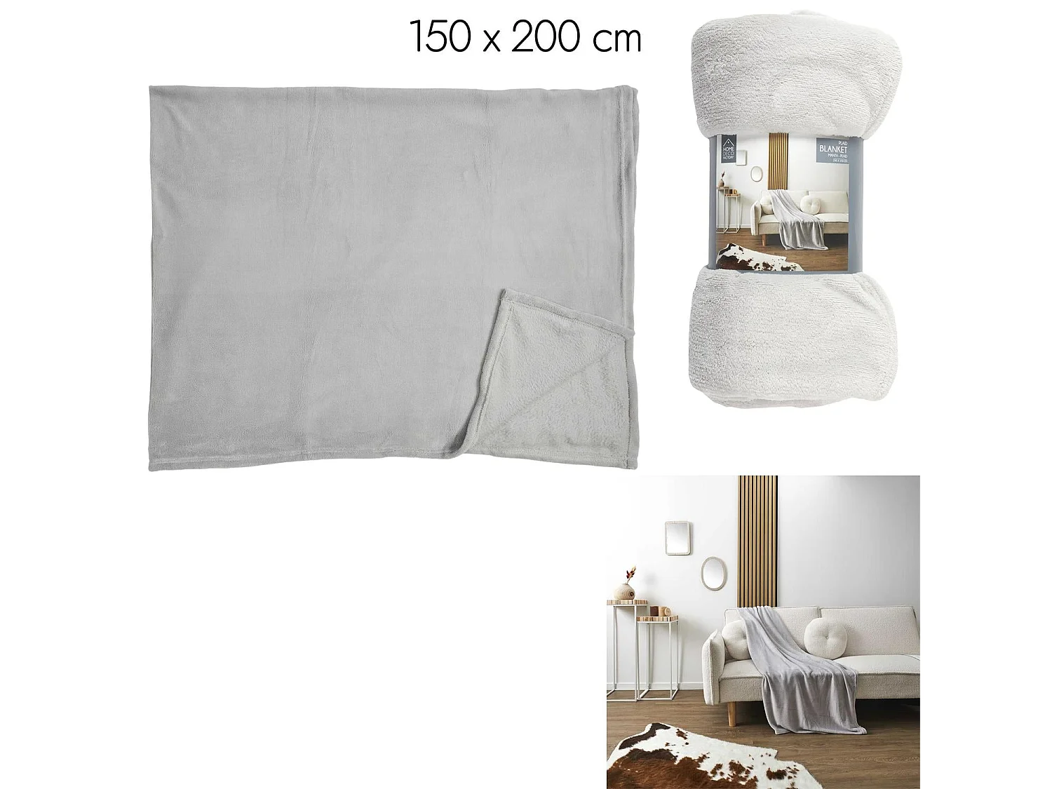 Plaid Molleton Gris Clair 150x200cm Gris