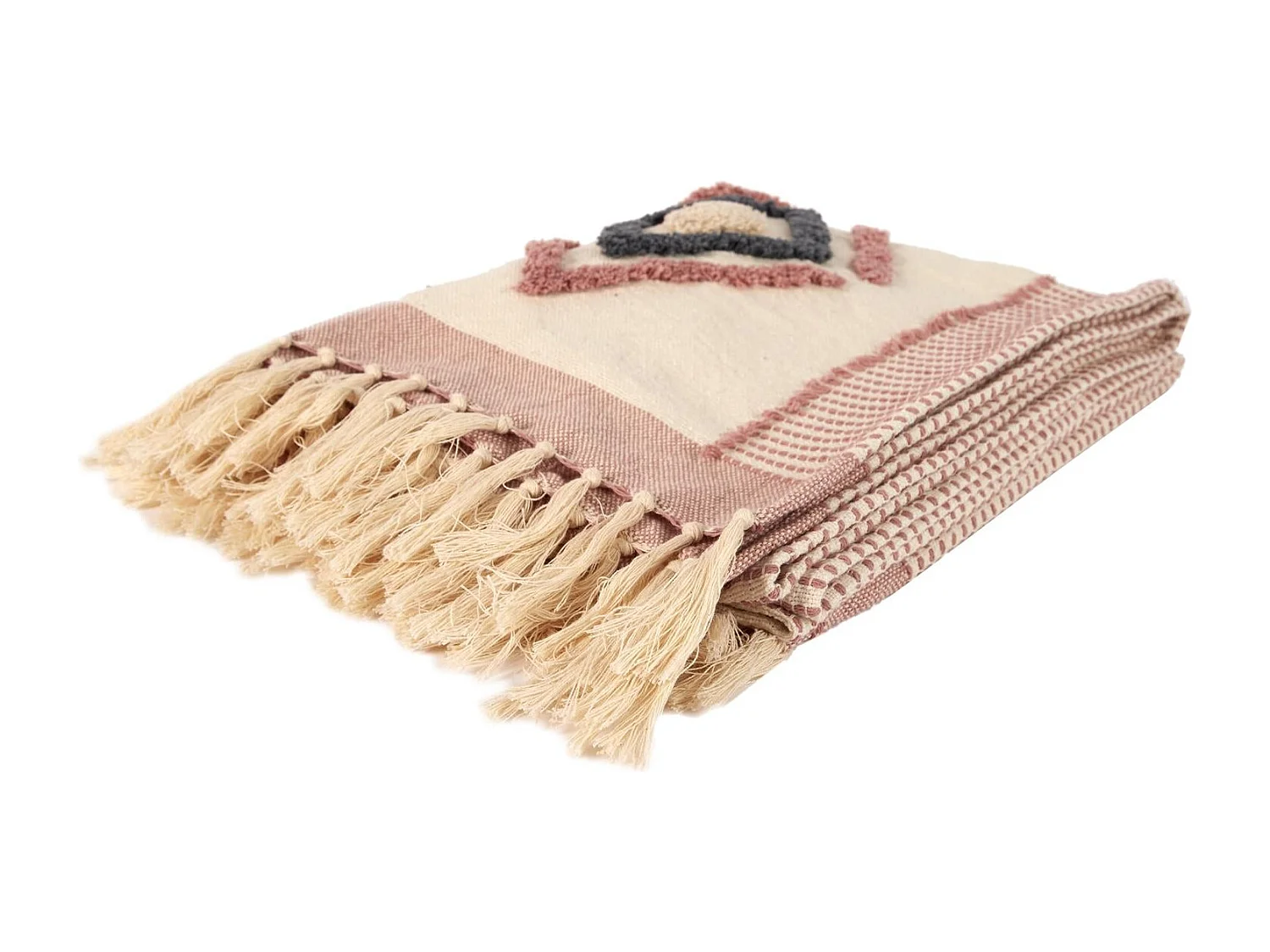 Plaid Blanc Terracotta Tufte 130x150cm Blanc, Rouge