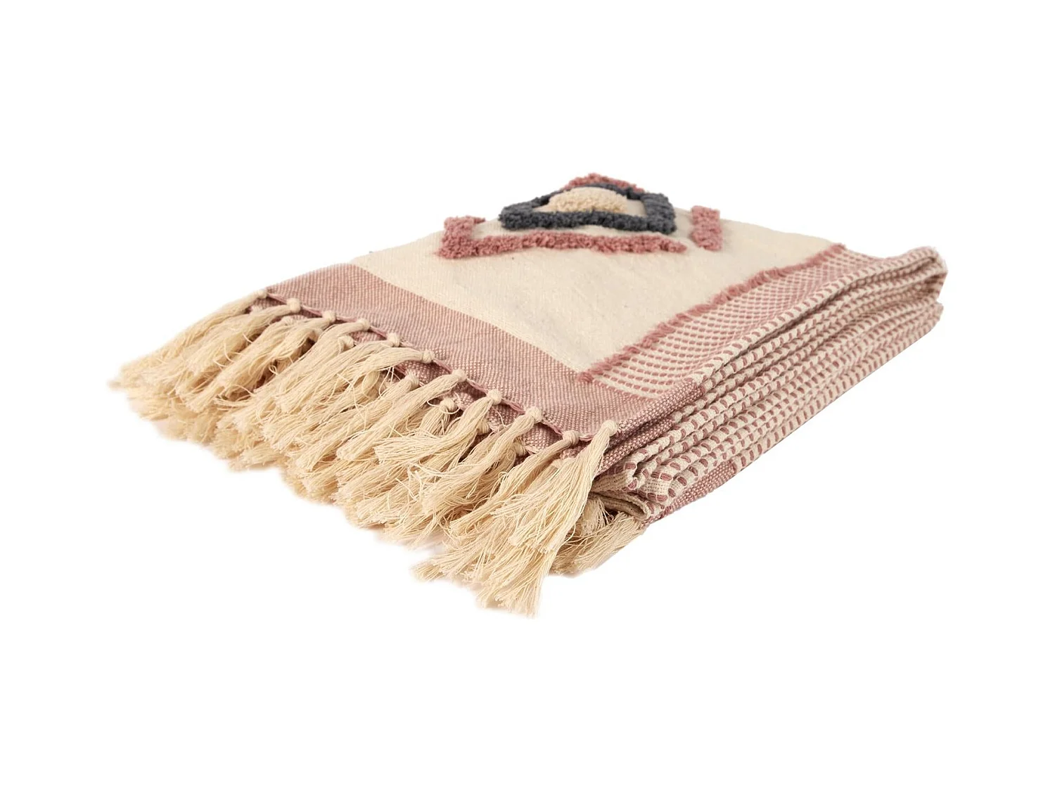 Plaid Blanc Terracotta Tufte 130x150cm Blanc, Rouge
