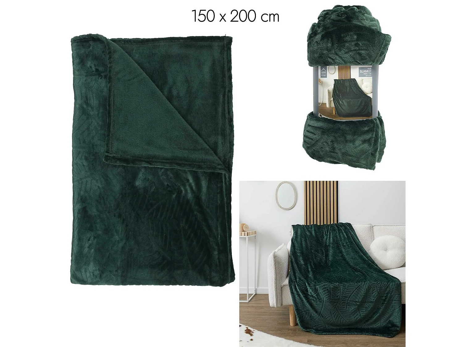 Plaid Flanelle Embosse Vert Sapin 150x200cm Vert