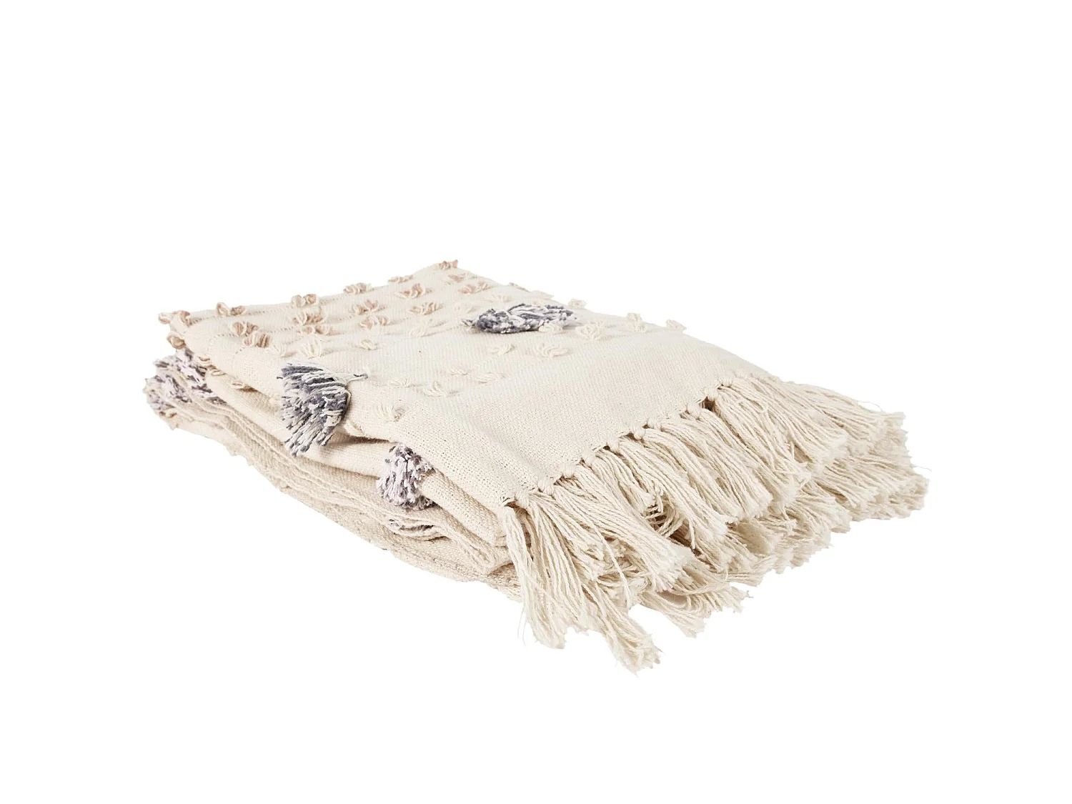 Plaid Blanc Et Gris Tufte Franges 125x150cm Blanc, Gris