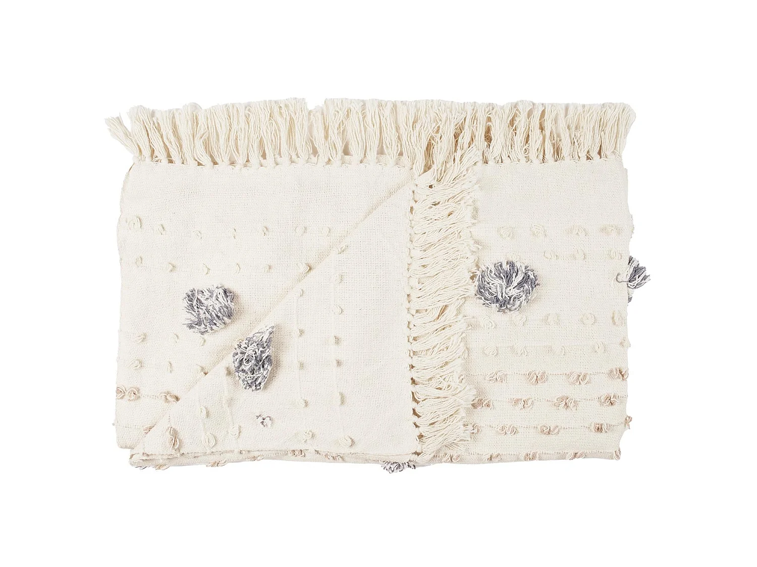 Plaid Blanc Et Gris Tufte Franges 125x150cm Blanc, Gris