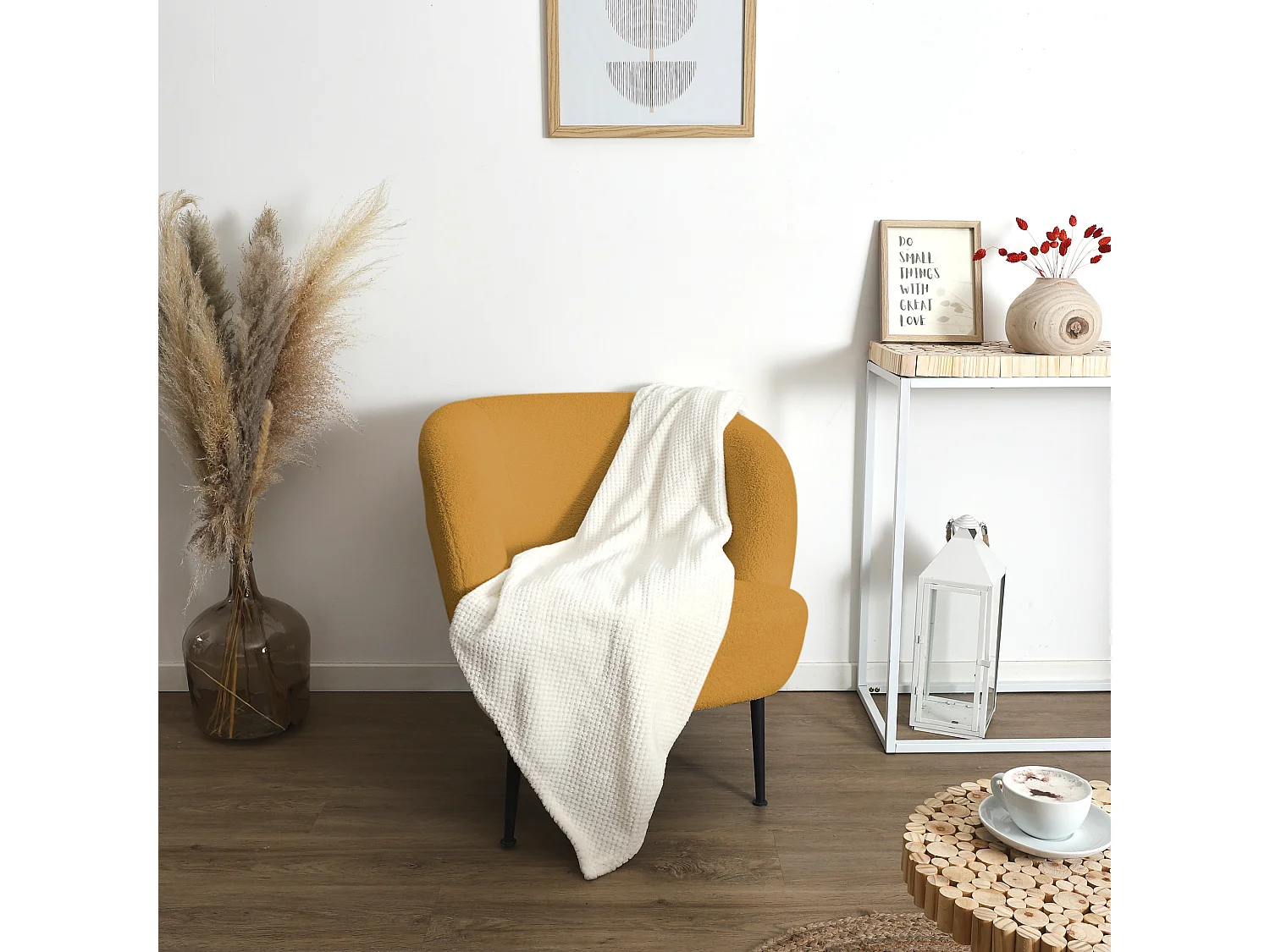 Plaid Nid Abeille Creme Sherpa 120x150cm Blanc