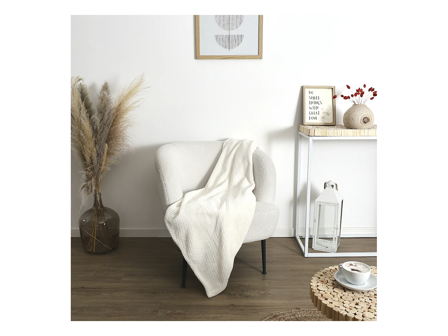 Plaid Nid Abeille Creme Sherpa 120x150cm Blanc