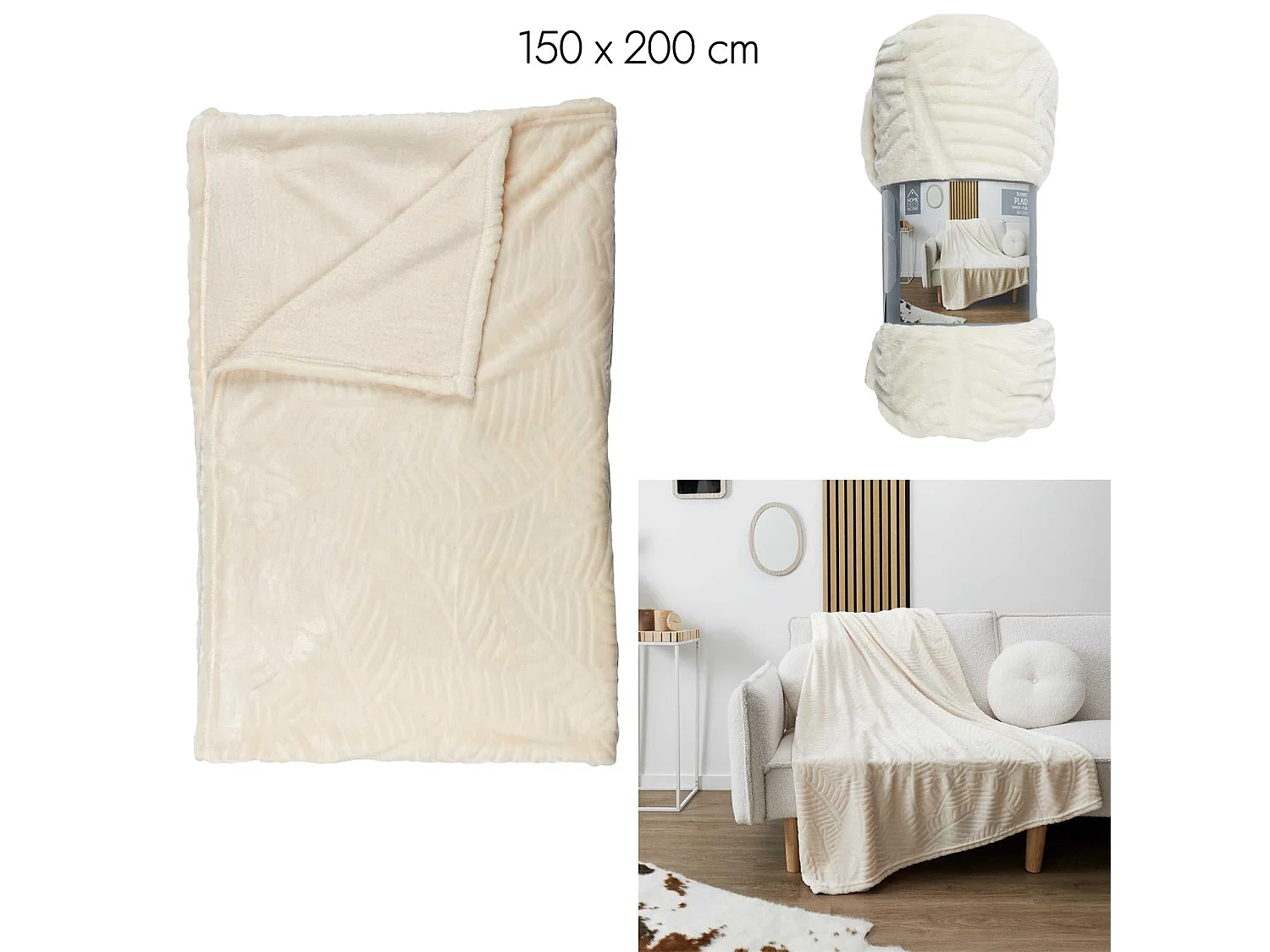 Plaid Flanelle Embosse Creme 150x200cm Beige