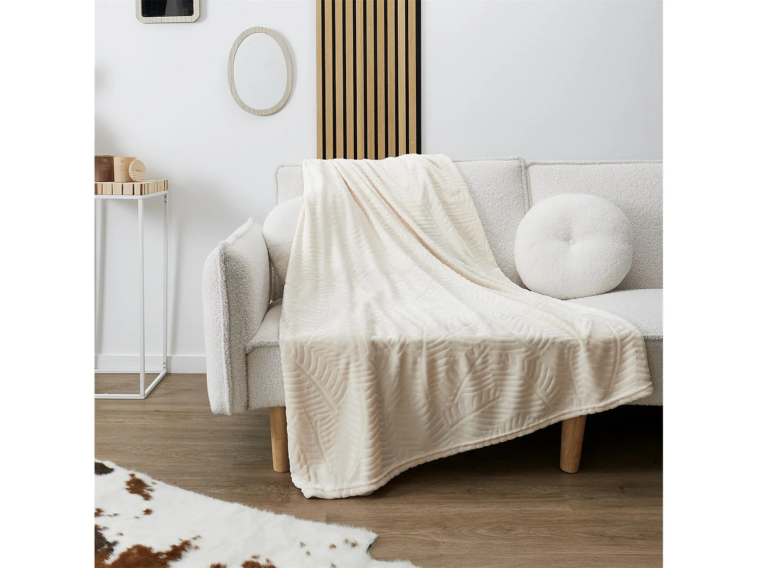 Plaid Flanelle Embosse "Roméo" 150x200cm Crème