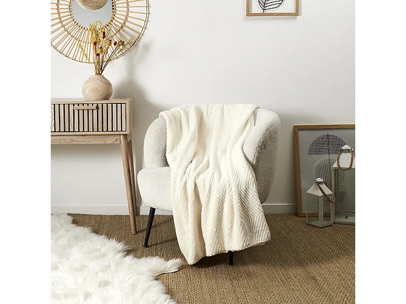 Plaid Imit Fourre Blanc 120x150cm Blanc
