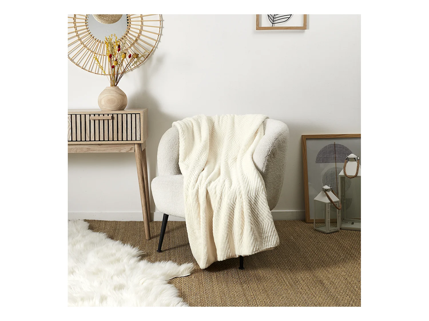Plaid Imit Fourre Blanc 120x150cm Blanc