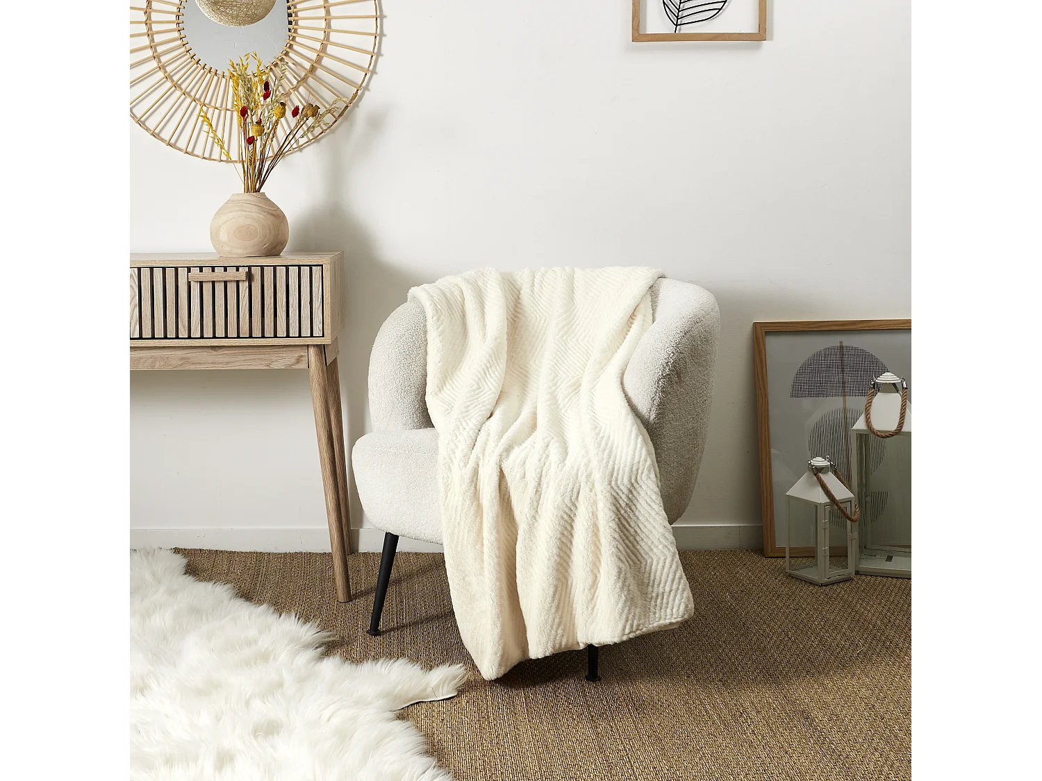 Plaid Imit Fourre Blanc 120x150cm Blanc