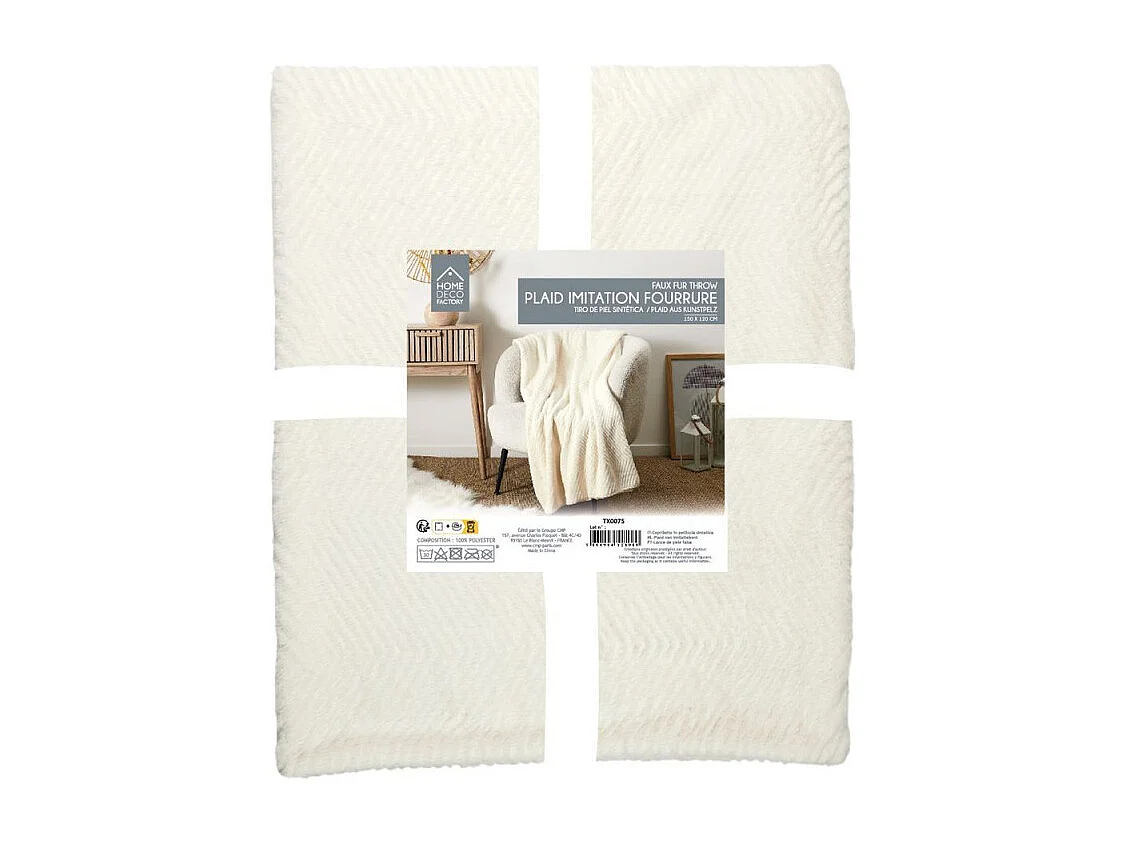 Plaid Imit Fourre Blanc 120x150cm Blanc