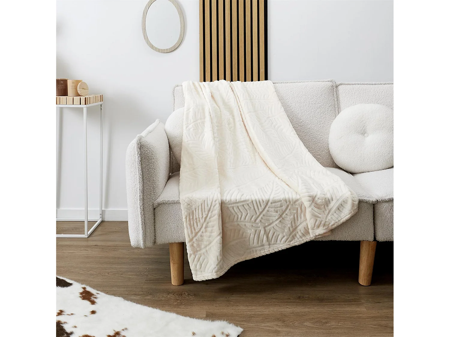 Plaid Flanelle Embosse Creme 120x150cm Beige