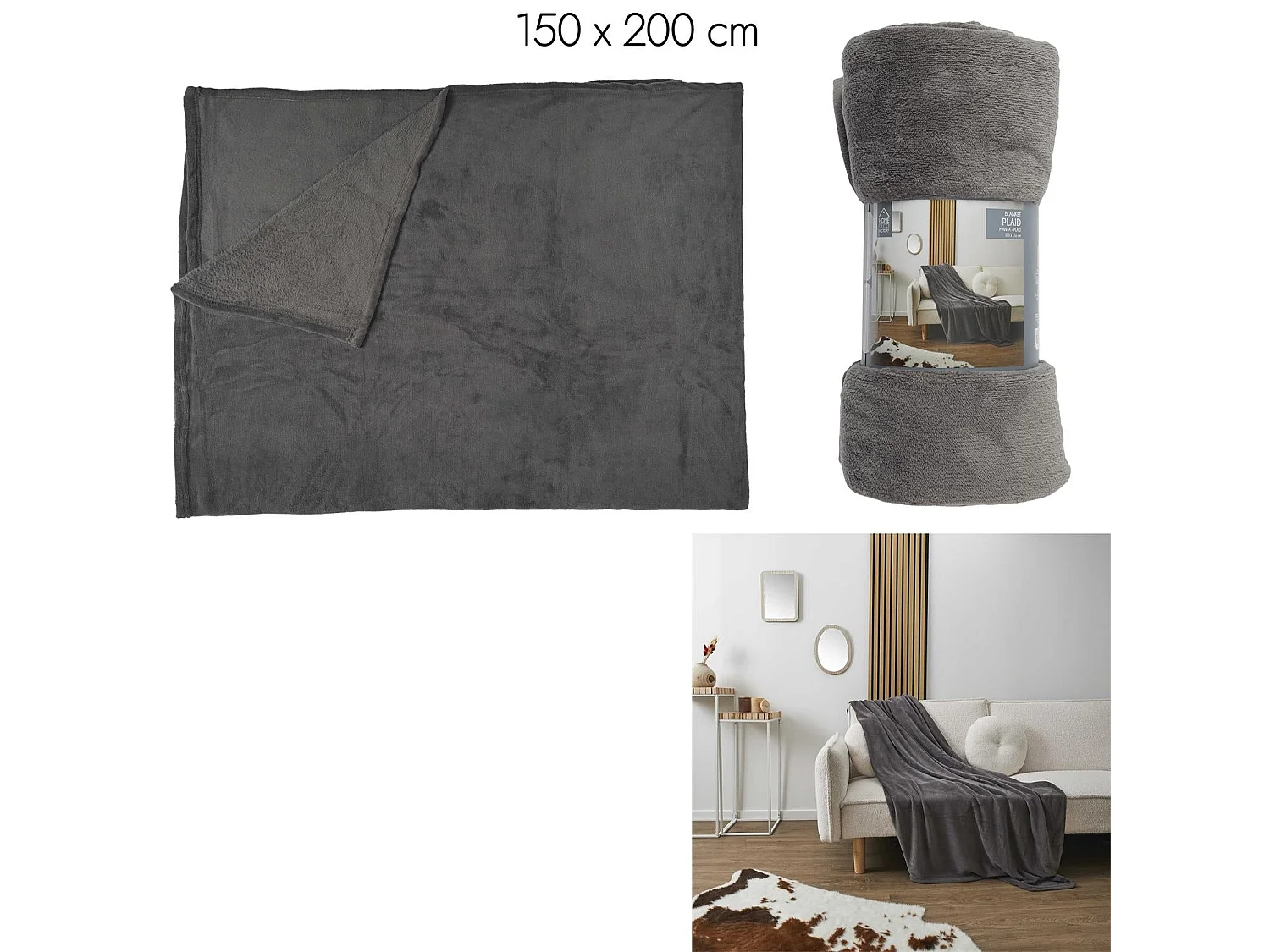 Plaid Molleton Uni 150x200cm Gris