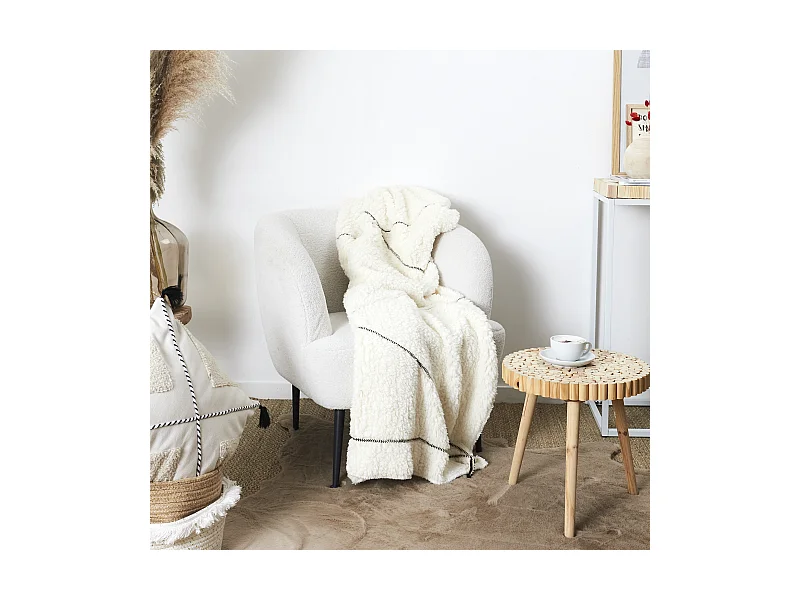 Plaid Sherpa Blanc Motif Triangle 130x160cm Blanc