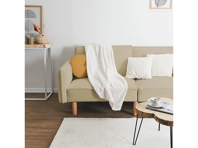 Plaid Imit Fourrure Creme Sherpa 120x150cm Blanc