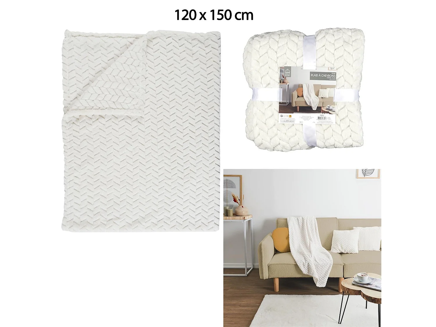 Plaid Imit Fourrure Creme Sherpa 120x150cm Blanc