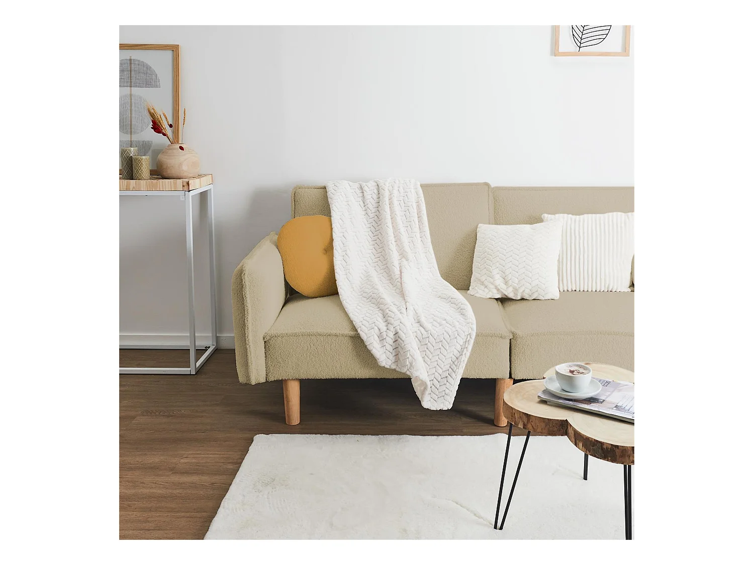 Plaid Imit Fourrure Creme Sherpa 120x150cm Blanc