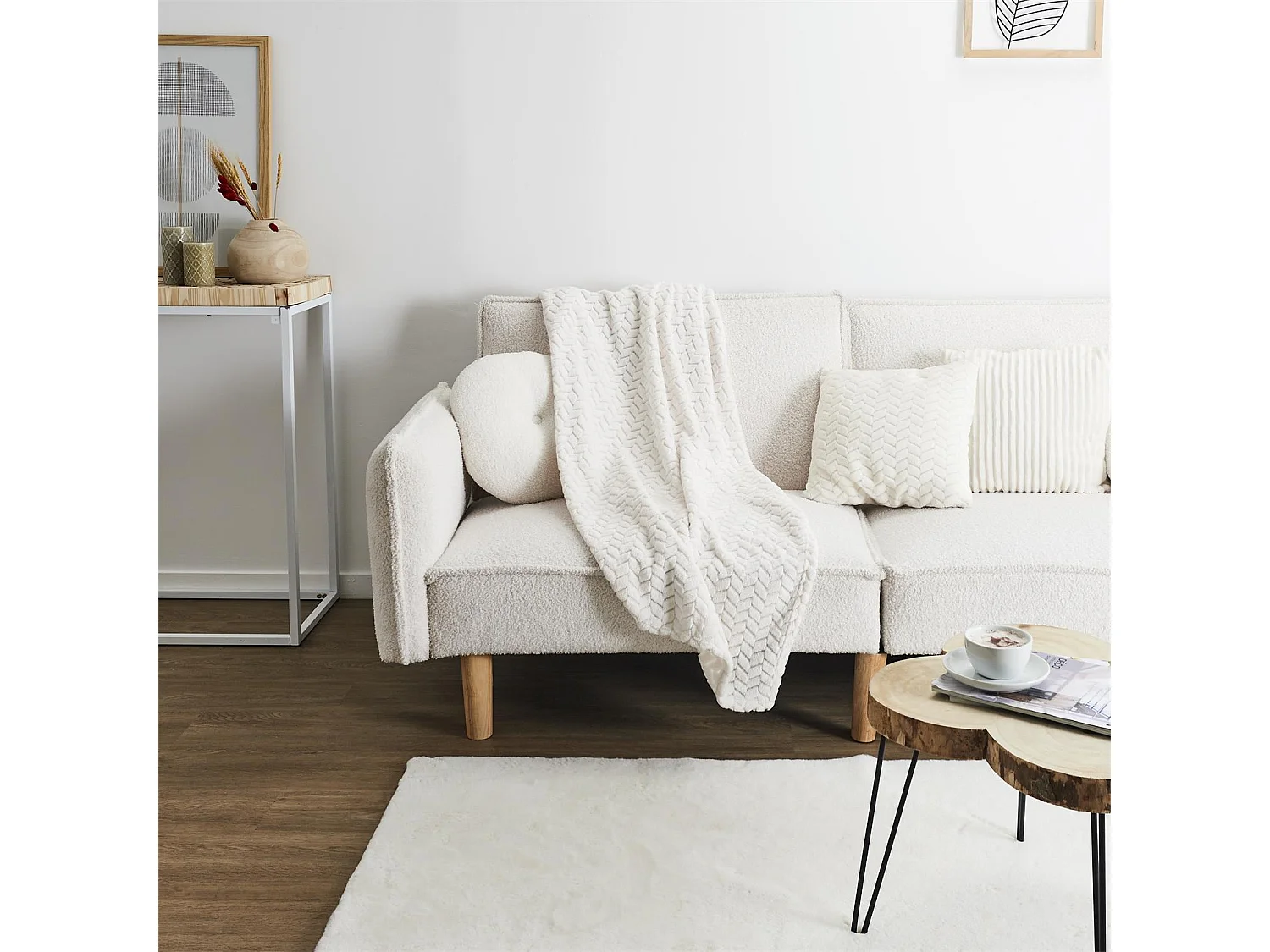 Plaid Imit Fourrure Creme Sherpa 120x150cm Blanc