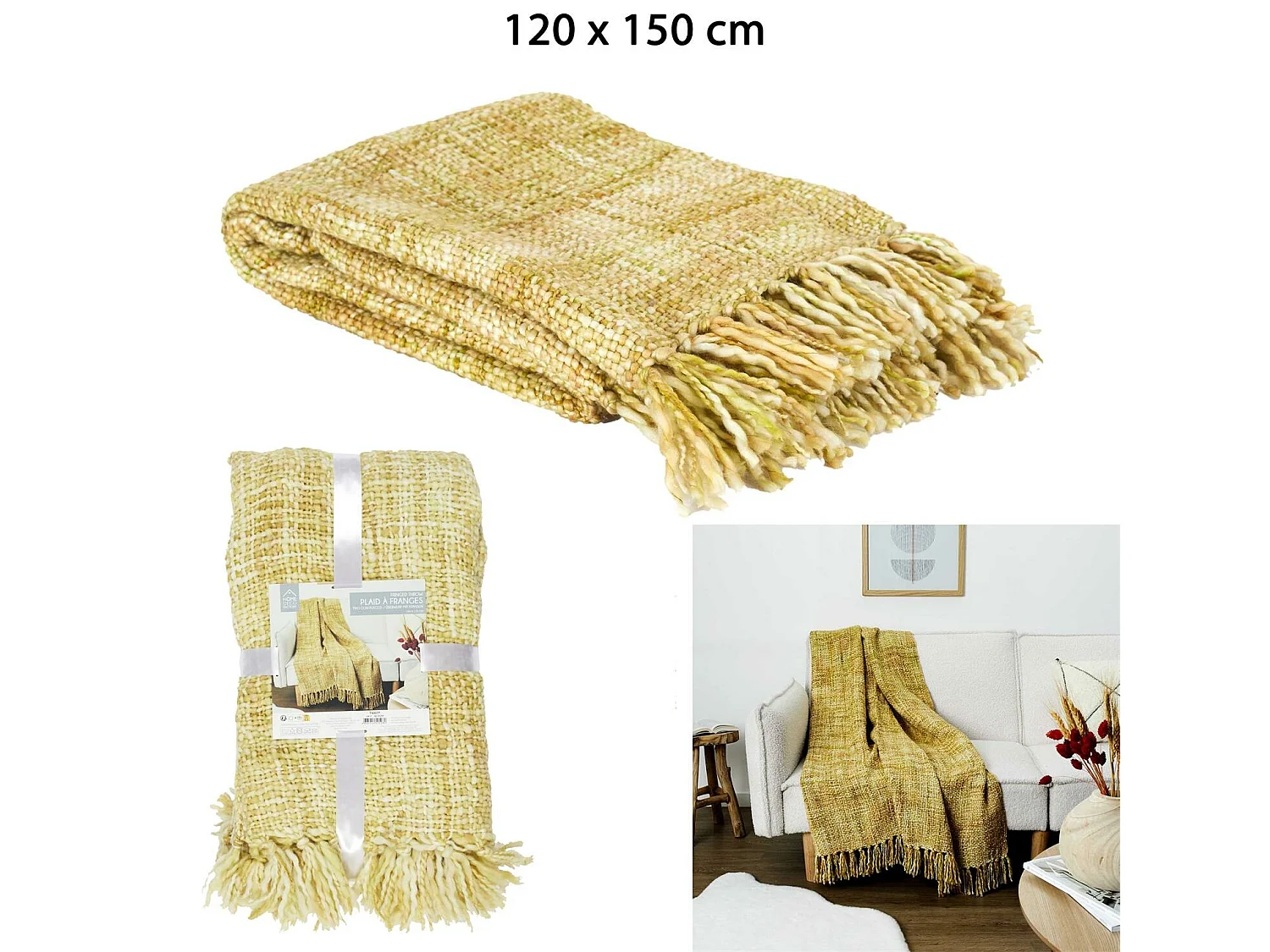 Plaid Grosse Maille Chunky 125x150cm Jaune